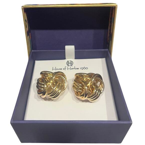 House of Harlow 1960 Large Knotted  Gold Tone Stud Earrings - Picture 1 of 5
